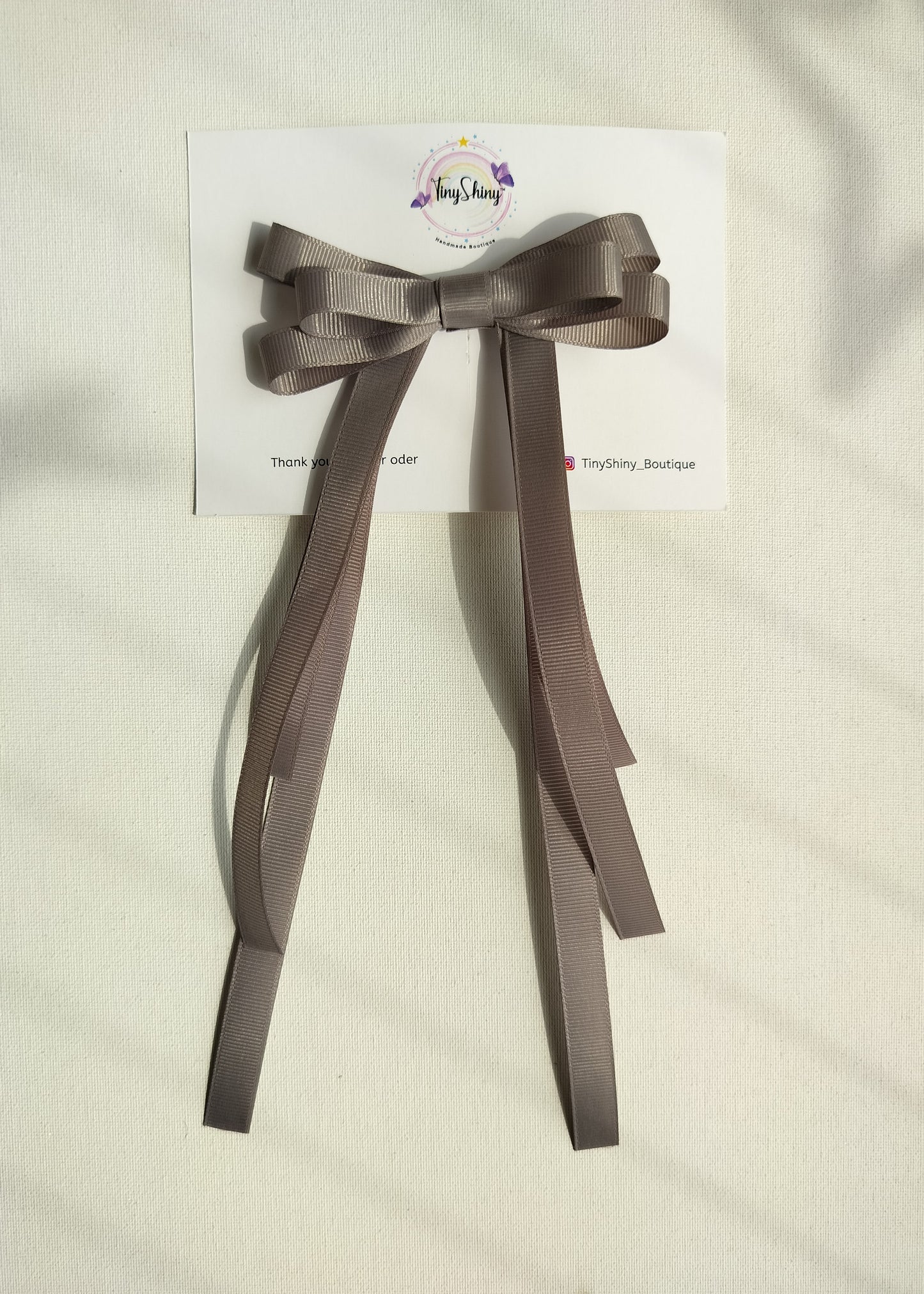 Grosgrain Ribbon Long Tail Bow -  Dark Grey