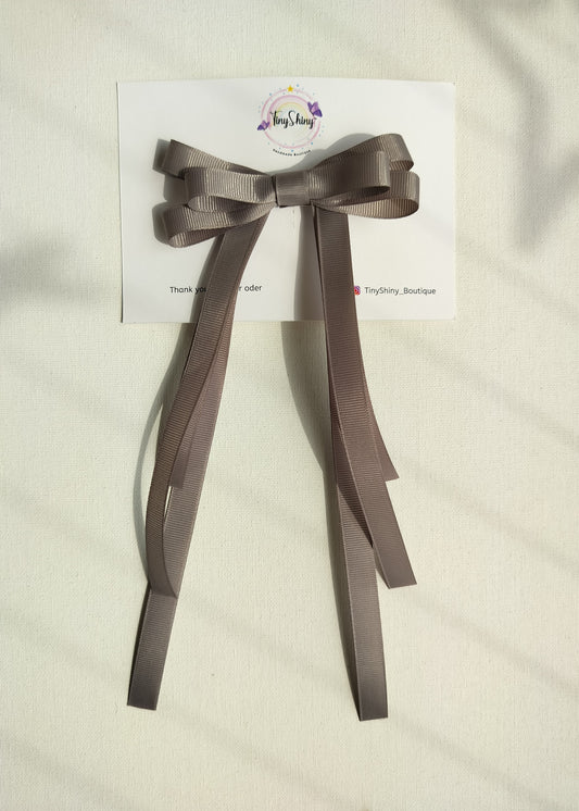 Grosgrain Ribbon Long Tail Bow -  Dark Grey