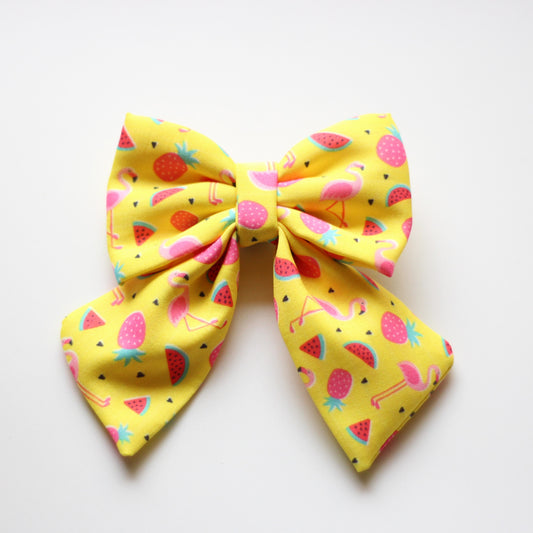 Pigtail Bow - Fruity Flamingo