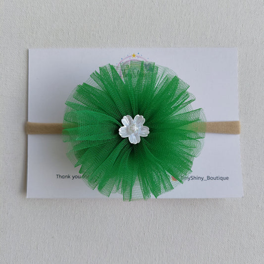 PomPom Bow with Baby Soft Headband - Green