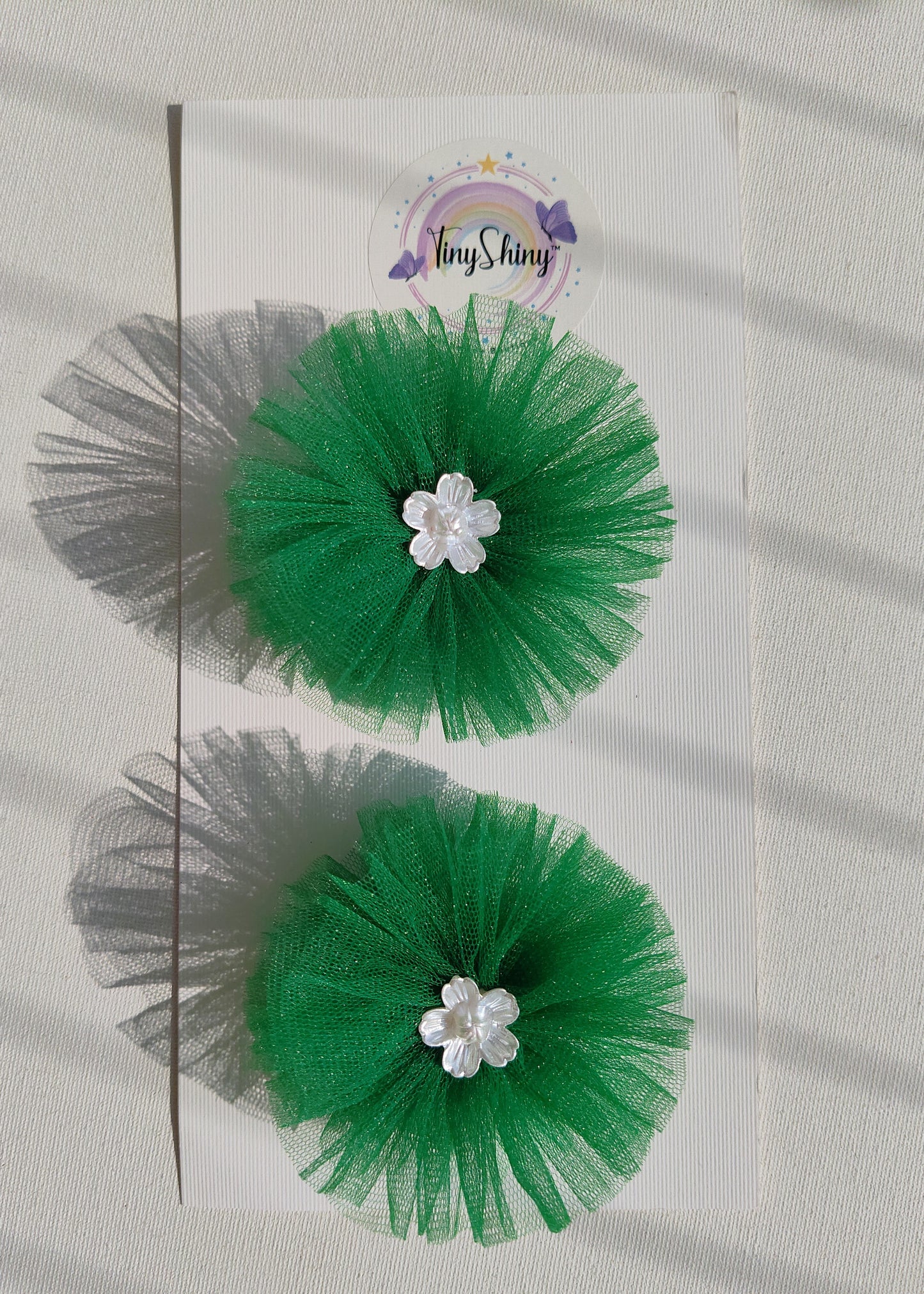 PomPom Bow with Alligator Clip - Green