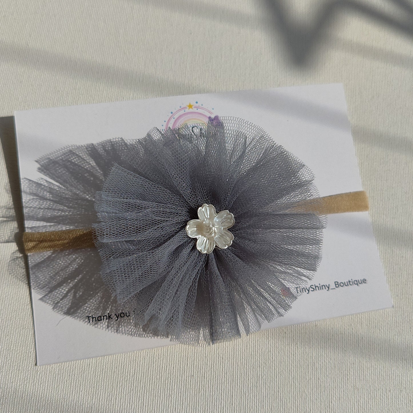 PomPom Bow with Baby Soft Headband - Grey