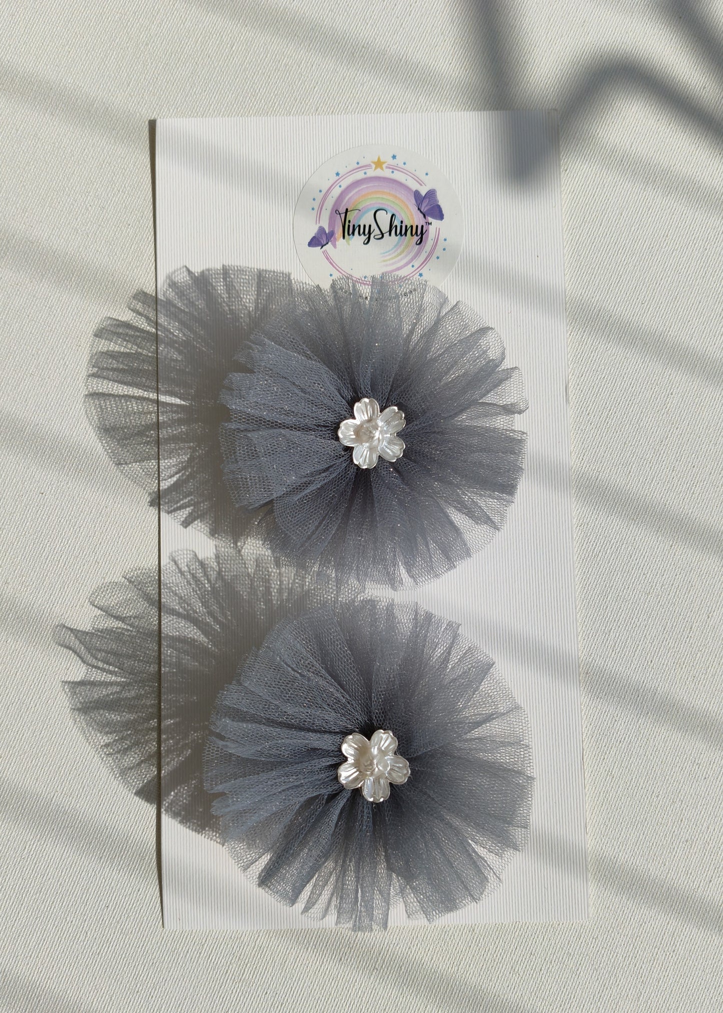 PomPom Bow with Alligator Clip - Grey