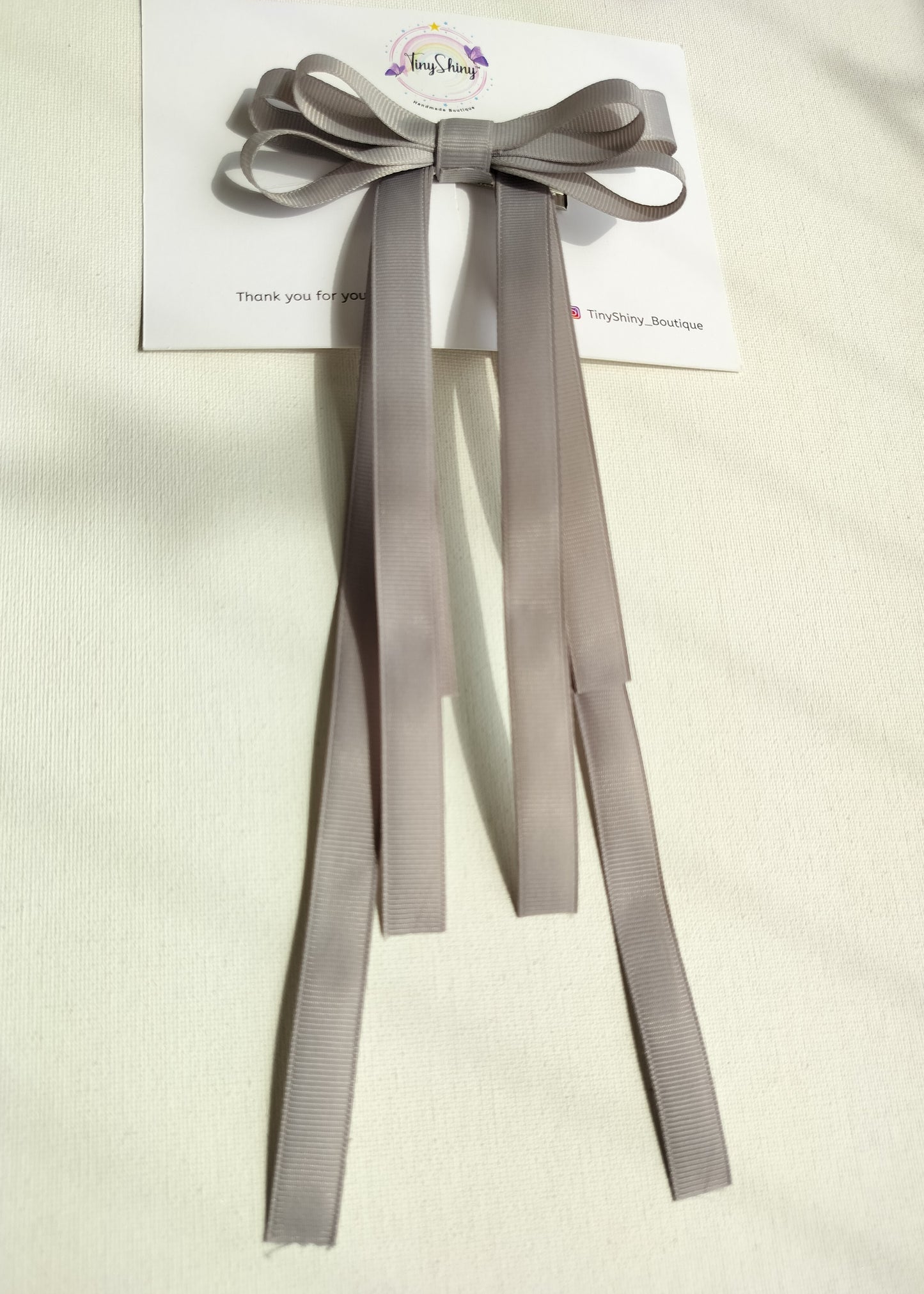 Grosgrain Ribbon Long Tail Bow -  Grey