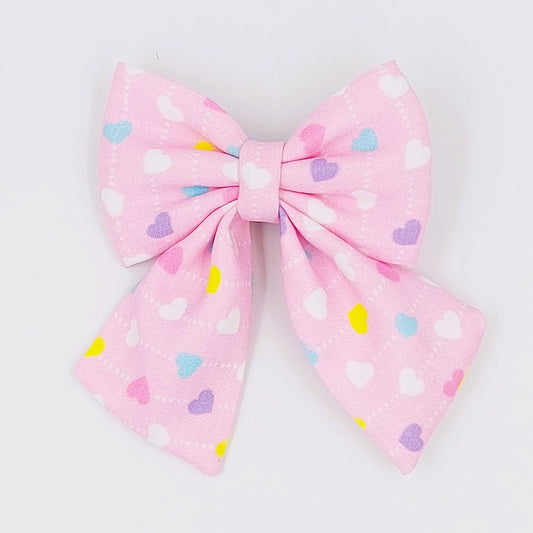 Pigtail Bow - Hanging Hearts