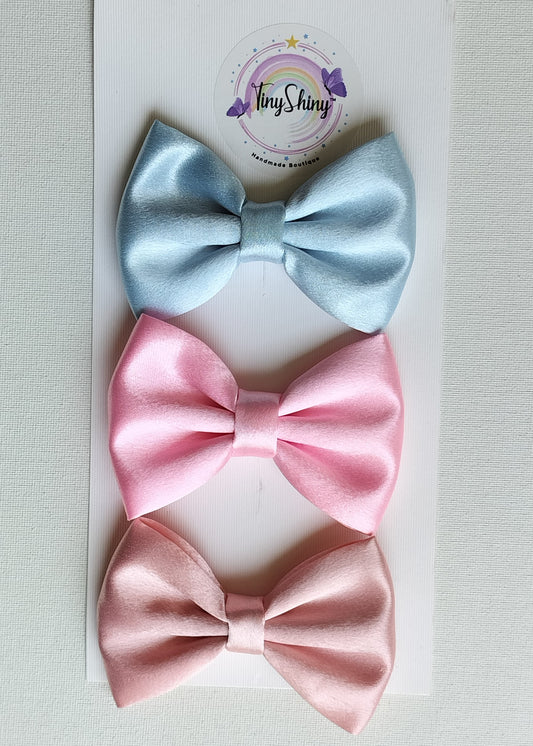 Satin Fabric Bows with Alligator Clip - Baby Blue, Baby Pink, Peach