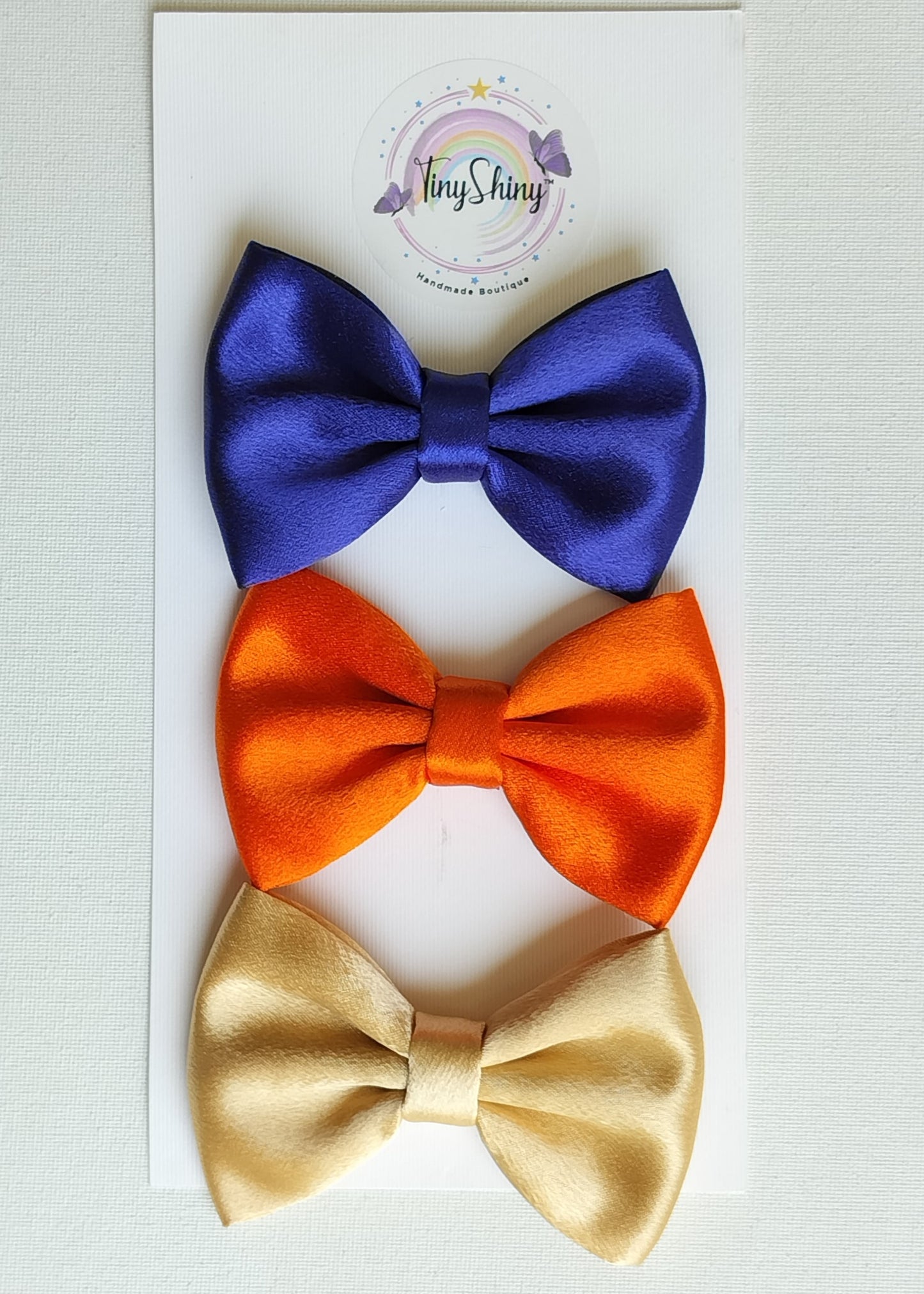 Satin Fabric Bows with Alligator Clip - Royal Blue, Orange & Beige