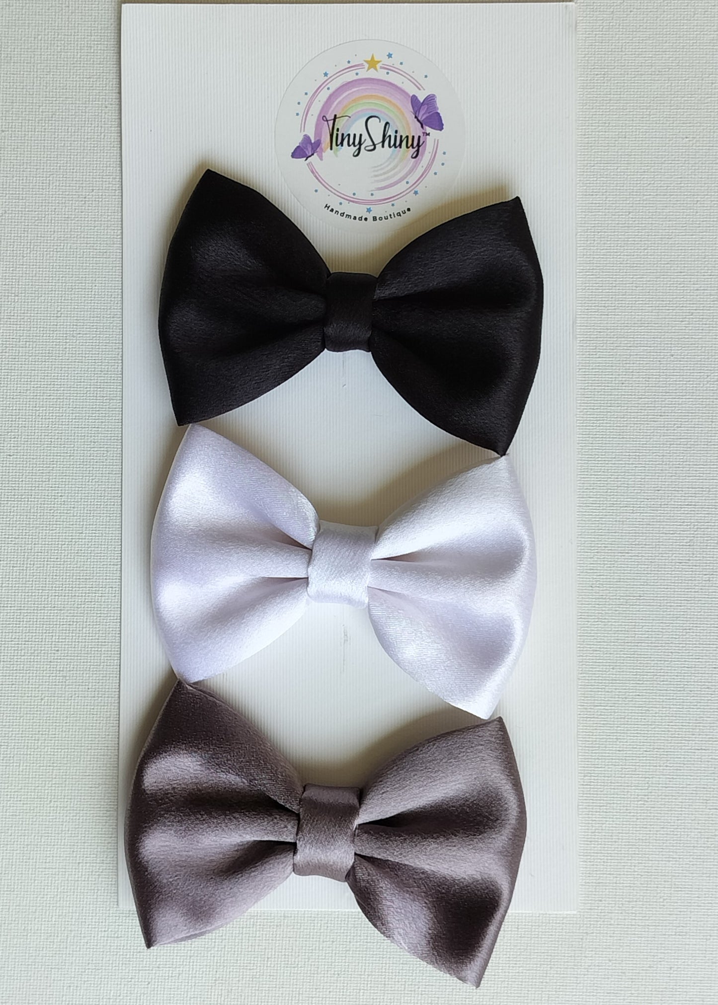 Satin Fabric Bows with Alligator Clip - Black, White & Grey