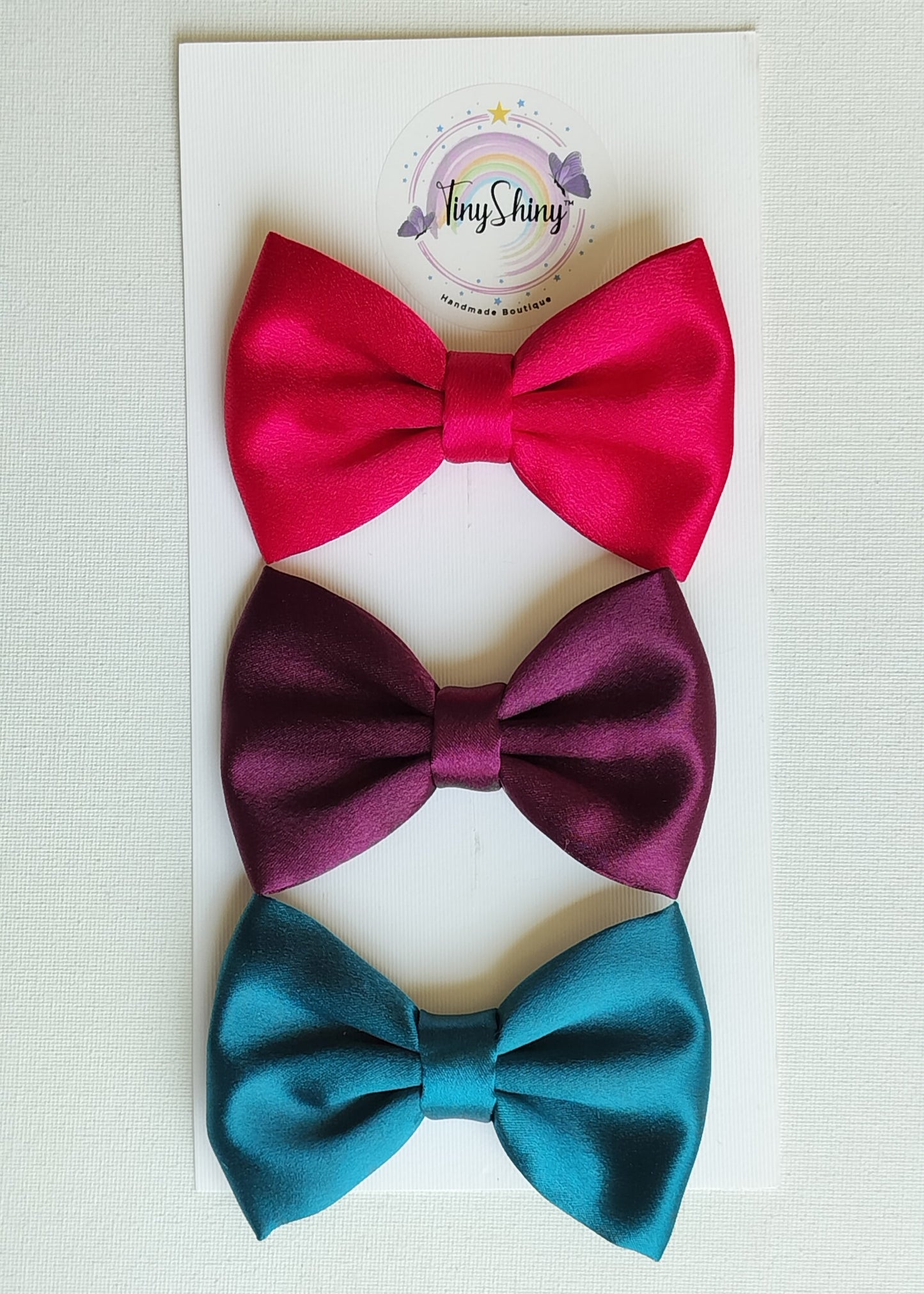 Satin Fabric Bows with Alligator Clip - Hot Pink, Dark Wine & Rama Green