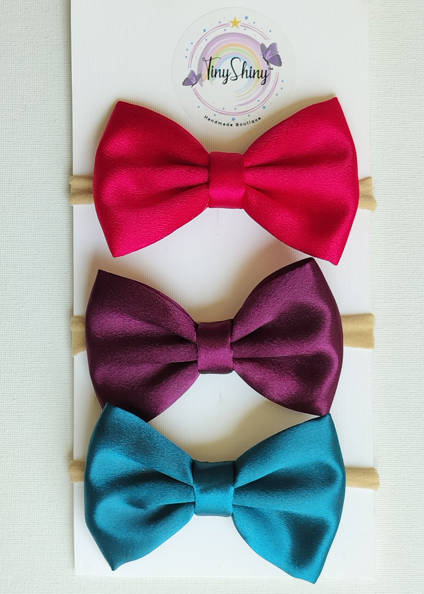 Satin Fabric Bows - Hot Pink, Dark Wine & Rama Green