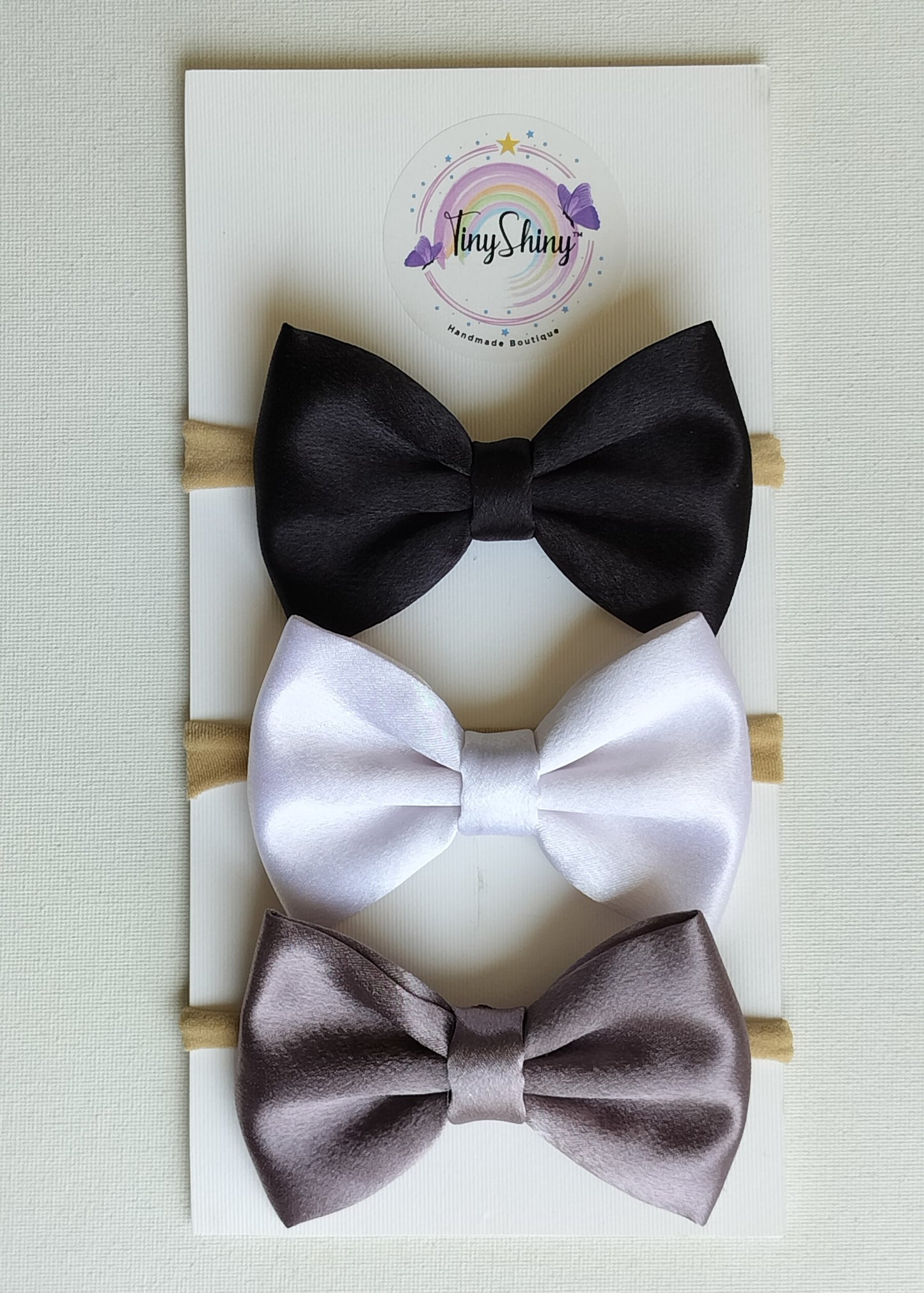 Satin Fabric Bows - Black, White & Grey