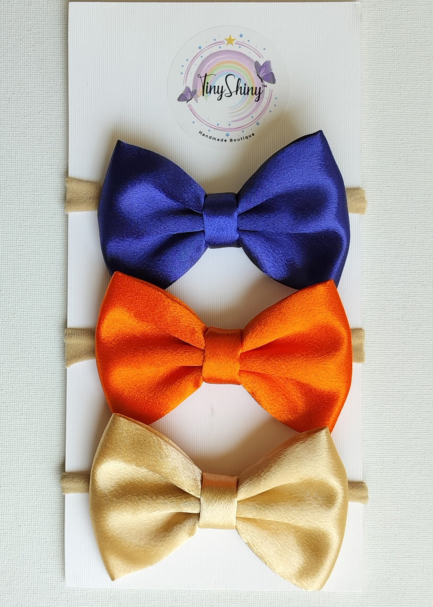 Satin Fabric Bows - Royal Blue, Orange & Beige