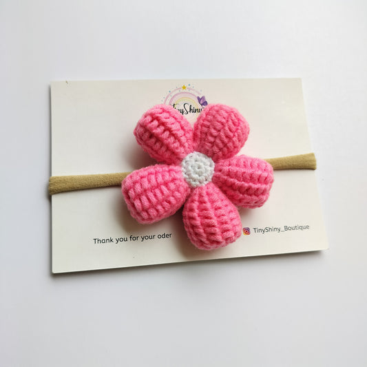 Puffy Flower Bow with Baby Soft Headband - Baby Pink