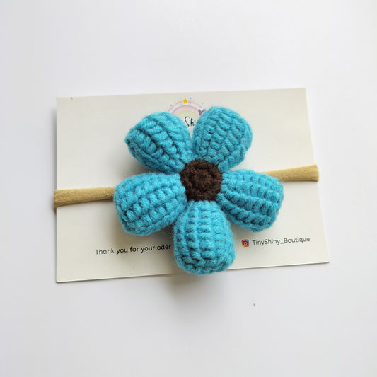 Puffy Flower Bow with Baby Soft Headband - Blue