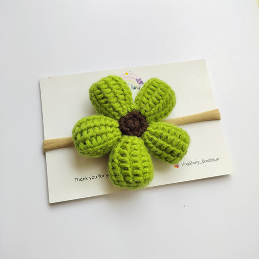 Puffy Flower Bow with Baby Soft Headband - Olive Green