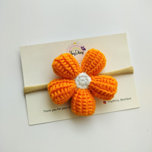 Puffy Flower Bow with Baby Soft Headband - Orange