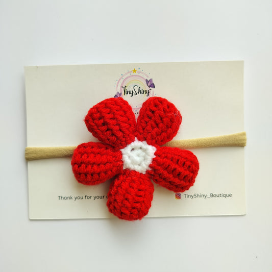 Puffy Flower Bow with Baby Soft Headband - Red