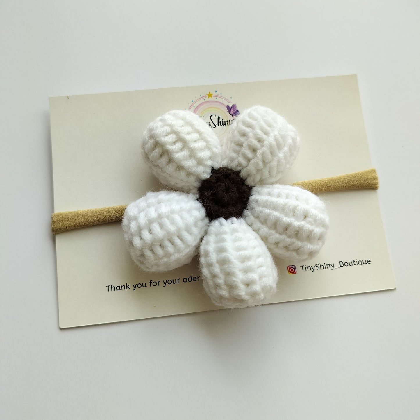 Puffy Flower Bow with Baby Soft Headband - White