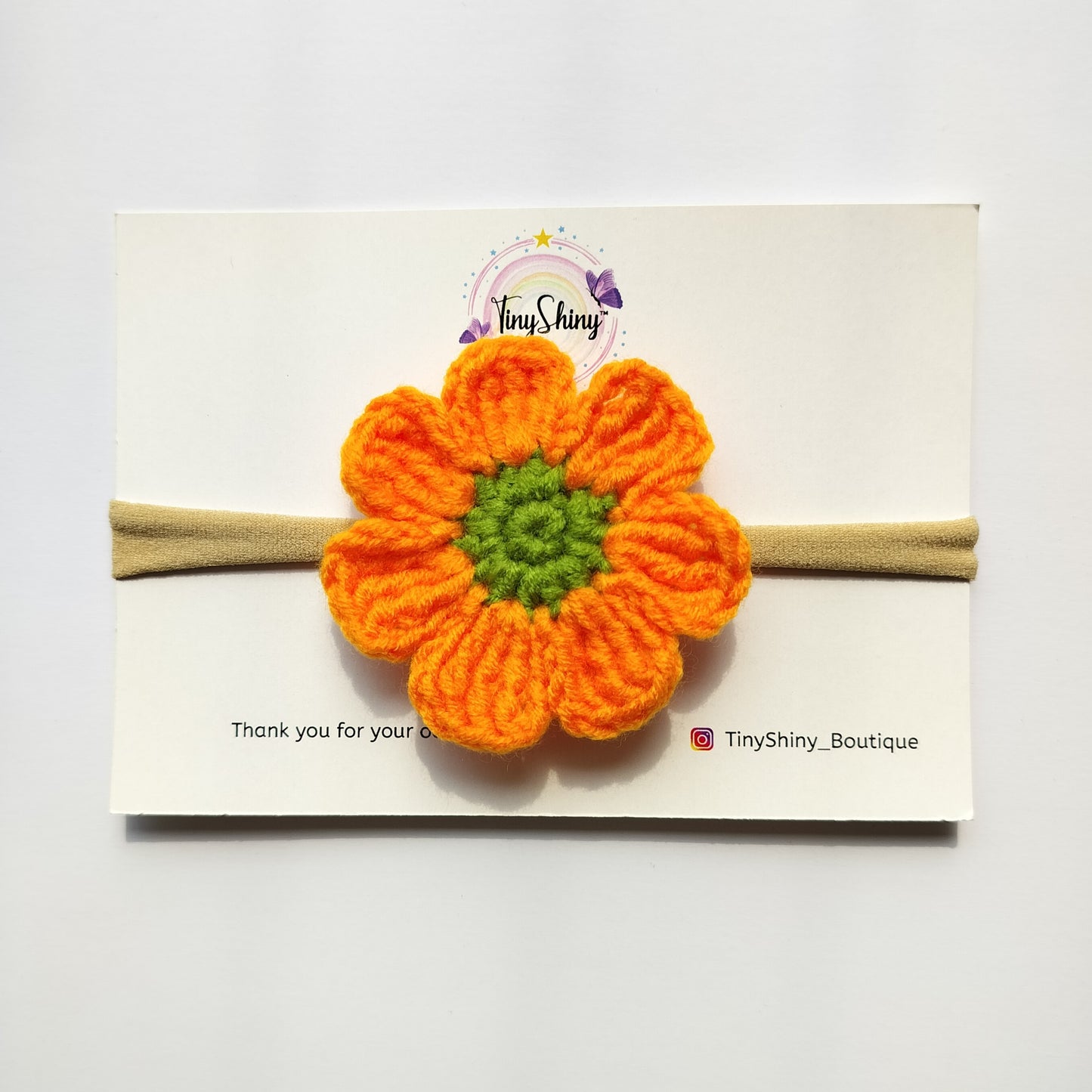 Daisy Flower Bow with Baby Soft Headband - Orange-Green