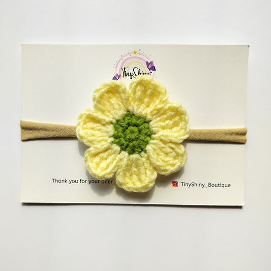 Daisy Flower Bow with Baby Soft Headband - Lemonade-Green