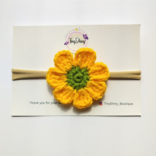 Daisy Flower Bow with Baby Soft Headband - Yellow-Green