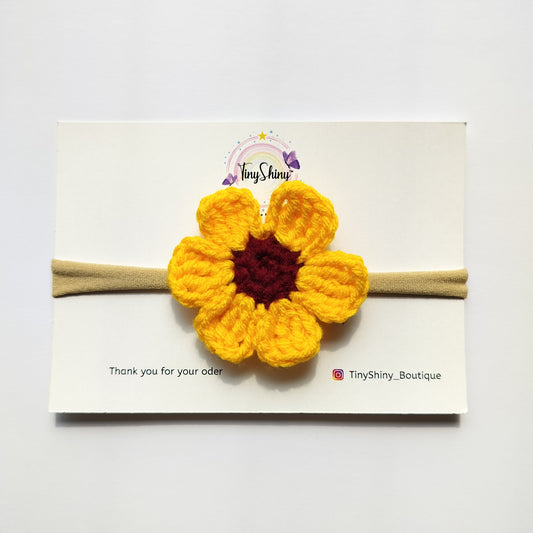 Daisy Flower Bow with Baby Soft Headband - Yellow-Maroon