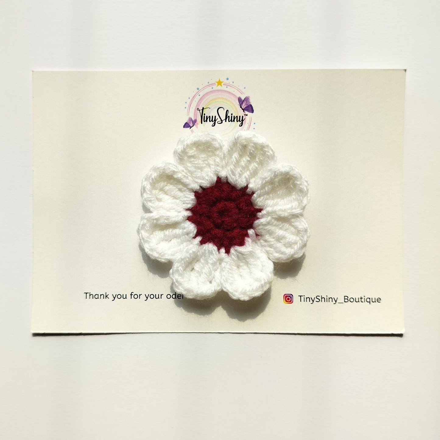 Daisy Flower Bow with Alligator Clip - White-Maroon