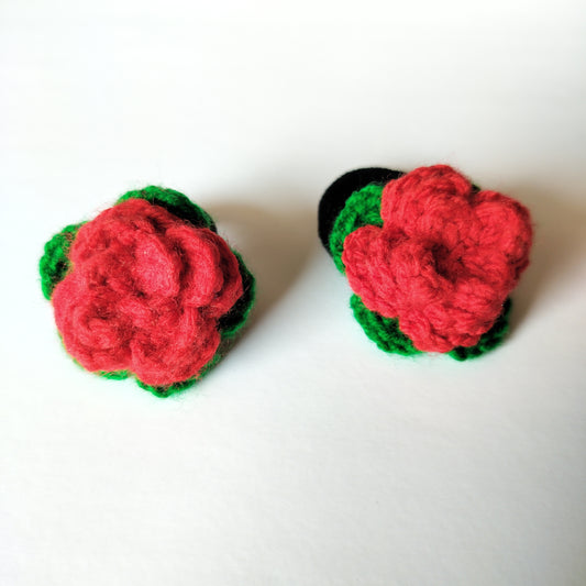 Crochet Flower - Hair Ties - Red