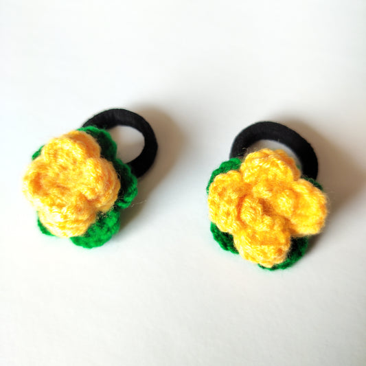 Crochet Flower - Hair Ties - Yellow