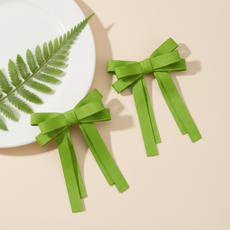 GRB-Twin Bow Clips-Style4-Leaf Green