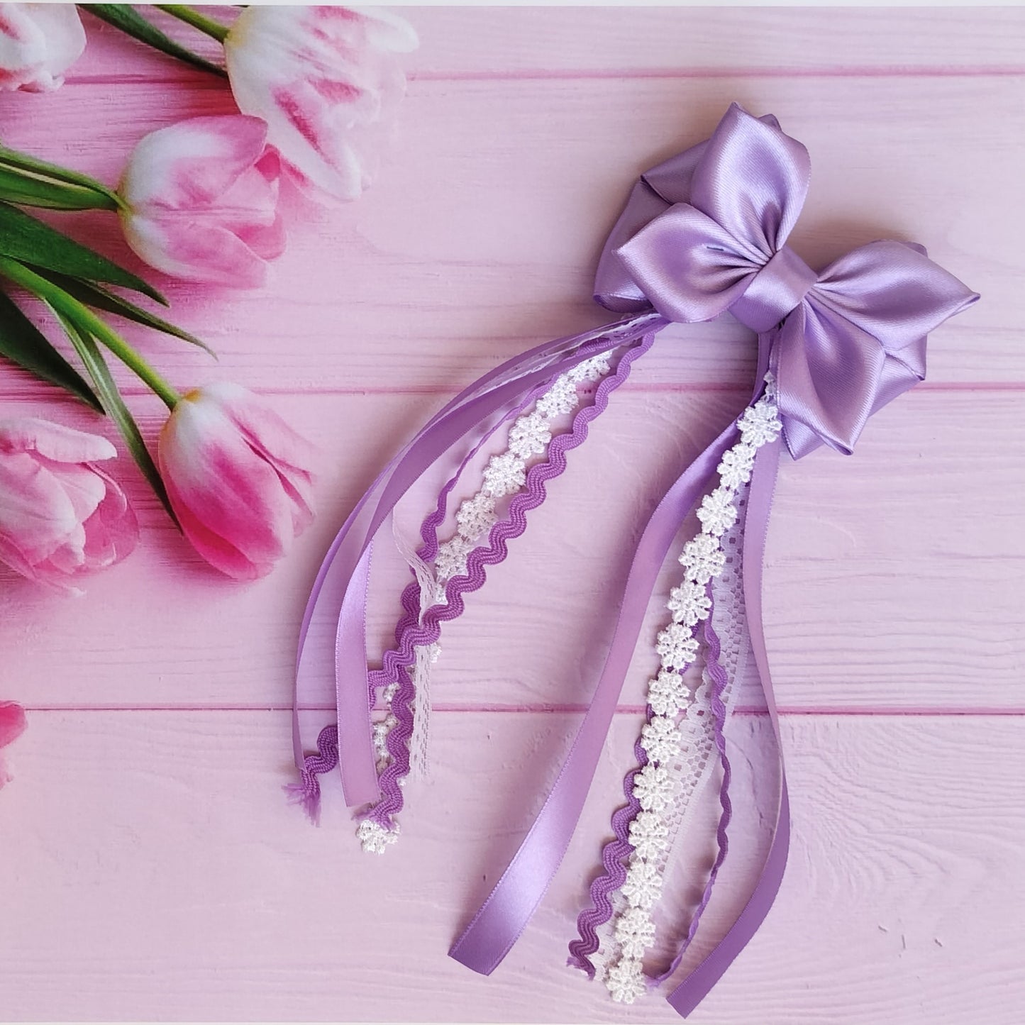 TinyShiny_Satin Ribbon Bow with tassel - Light Purple