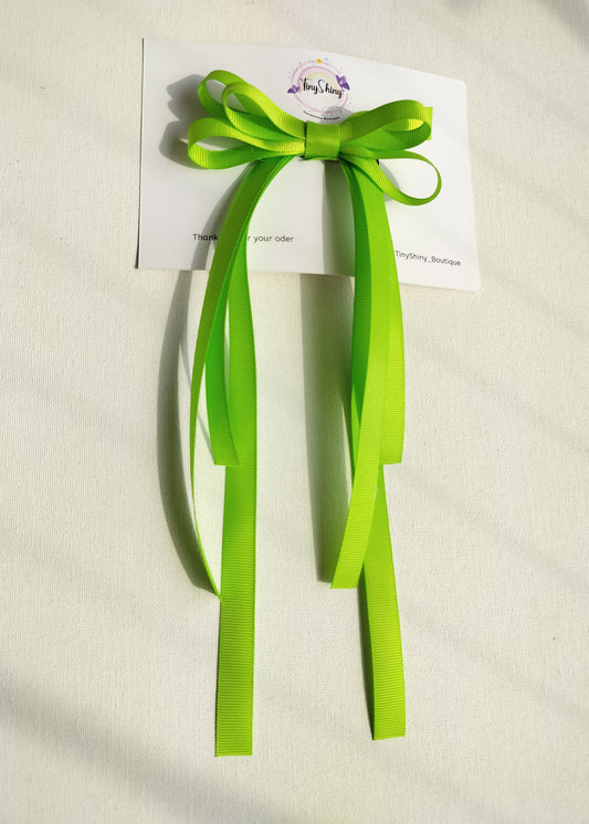 Grosgrain Ribbon Long Tail Bow -  Lime Green