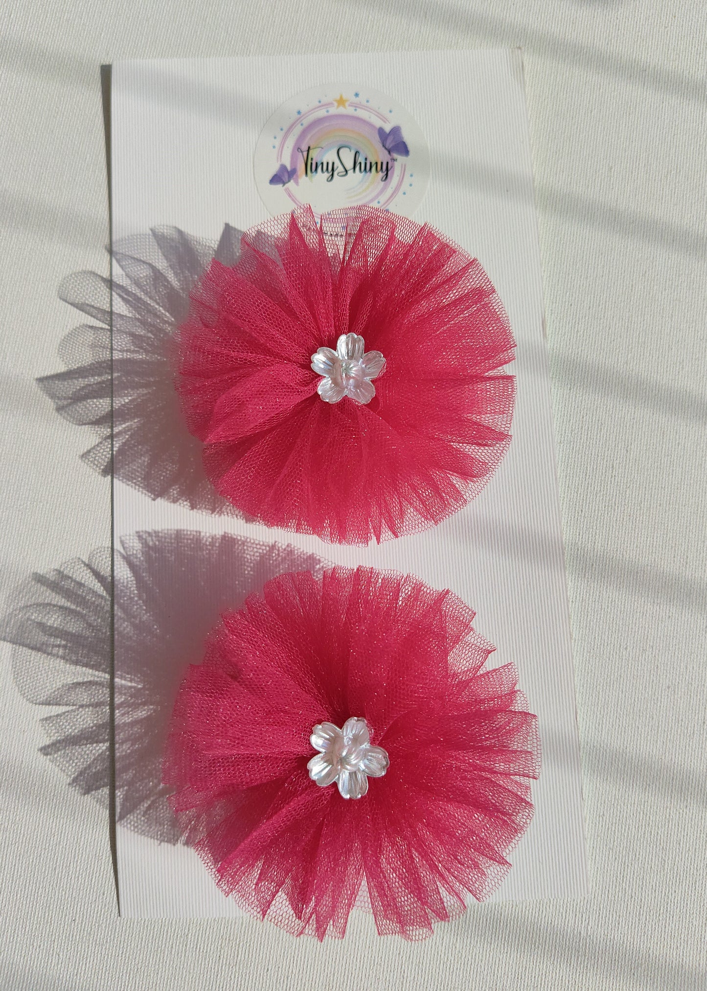 PomPom Bow with Alligator Clip - Magenta Pink