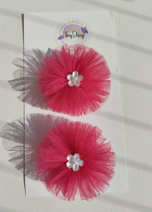 PomPom Bow with Alligator Clip - Magenta Pink