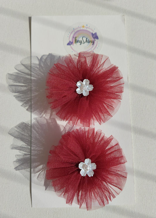 PomPom Bow with Alligator Clip - Maroon