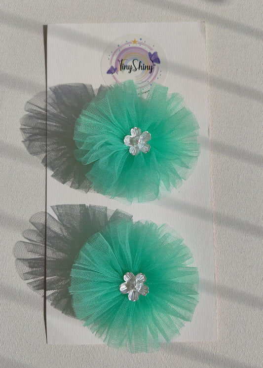 PomPom Bow with Alligator Clip - Mint Green