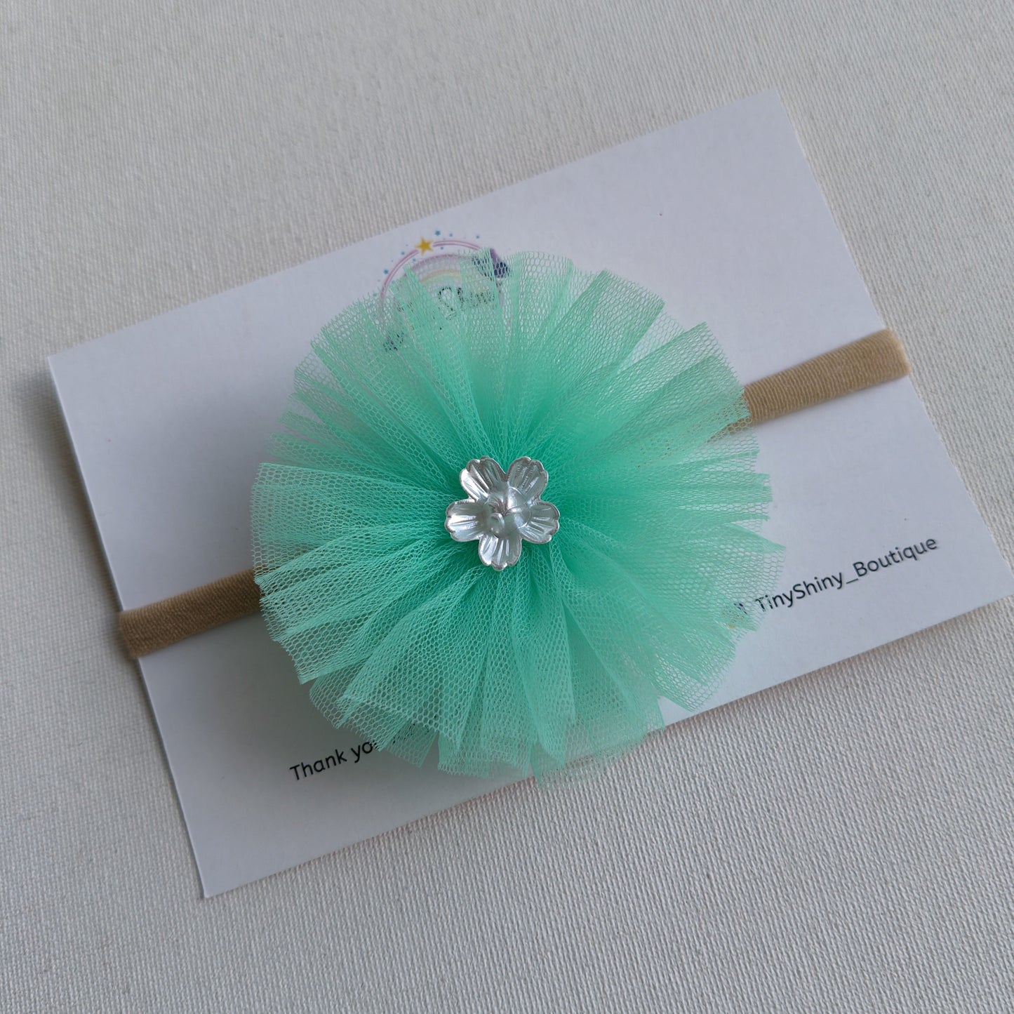 PomPom Bow with Baby Soft Headband - Mint Green