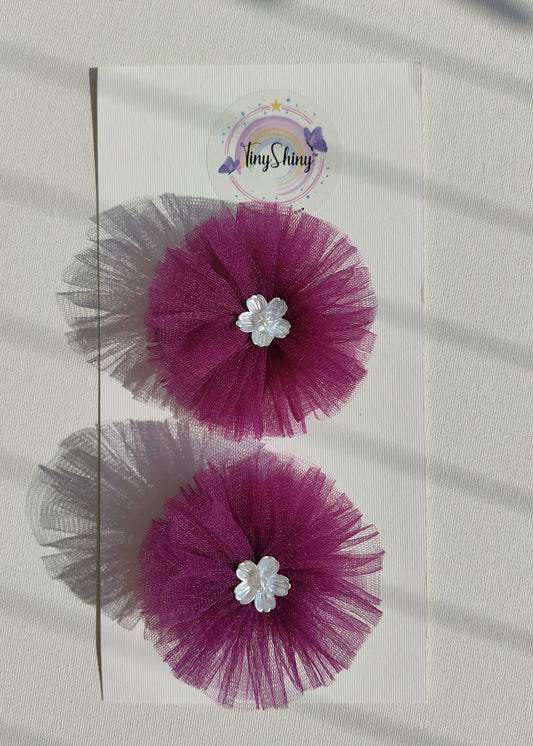 PomPom Bow with Alligator Clip - Mulbery