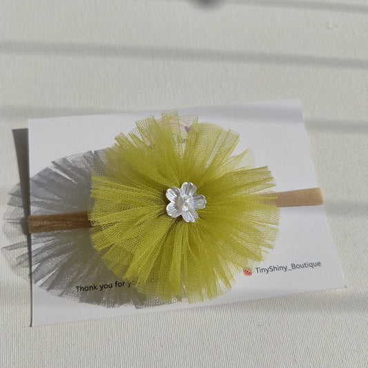 PomPom Bow with Baby Soft Headband - Mustard Green