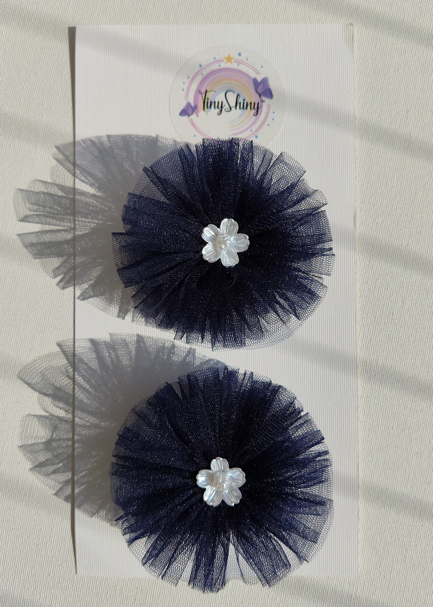 PomPom Bow with Alligator Clip - Navy Blue