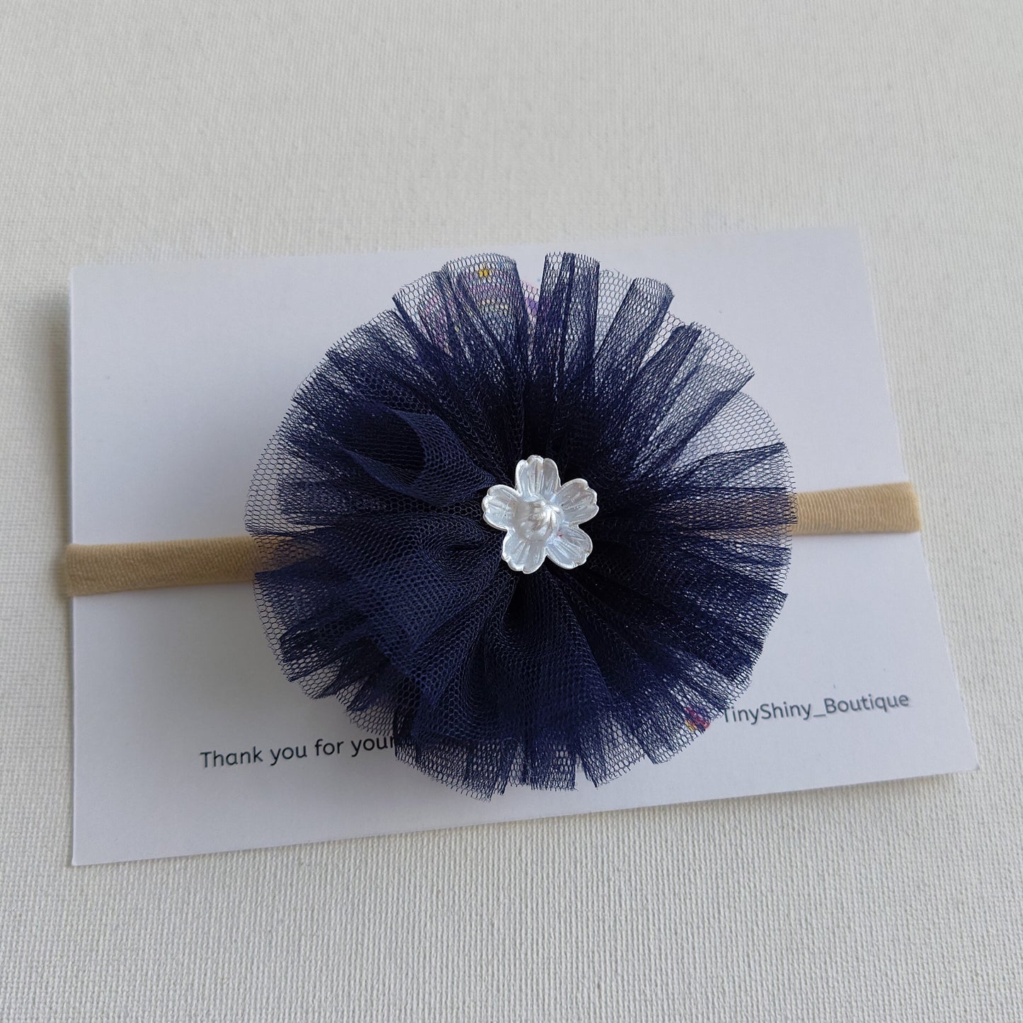 PomPom Bow with Baby Soft Headband - Navy Blue