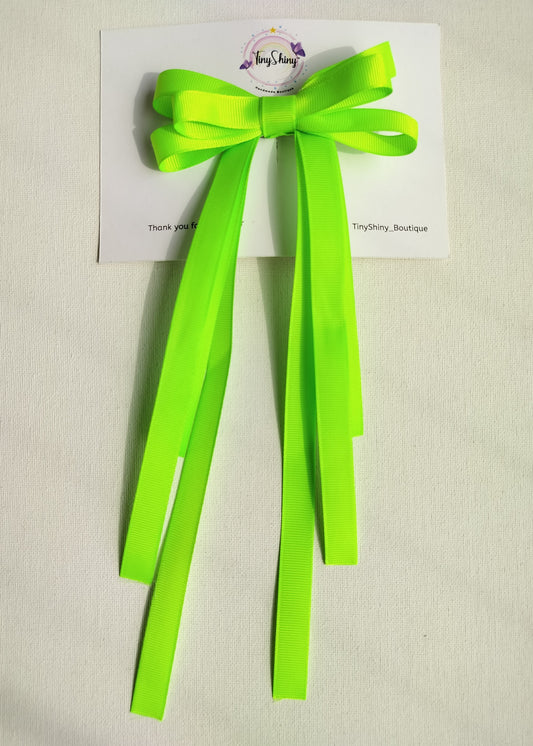 Grosgrain Ribbon Long Tail Bow -  Neon Green