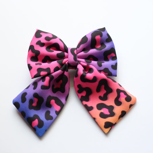 Pigtail Bow - Neon Leopard print