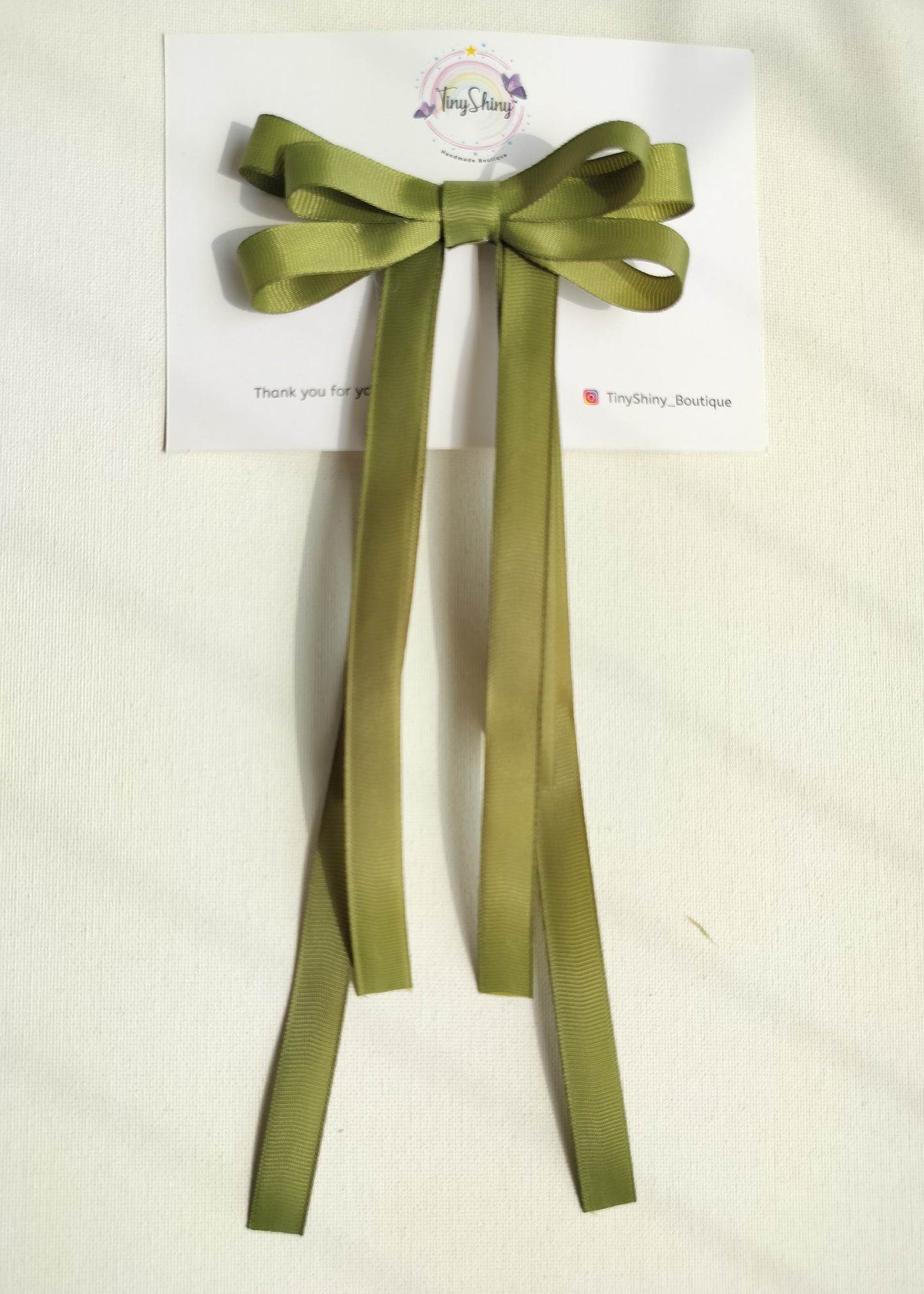 Grosgrain Ribbon Long Tail Bow -  Olive Green