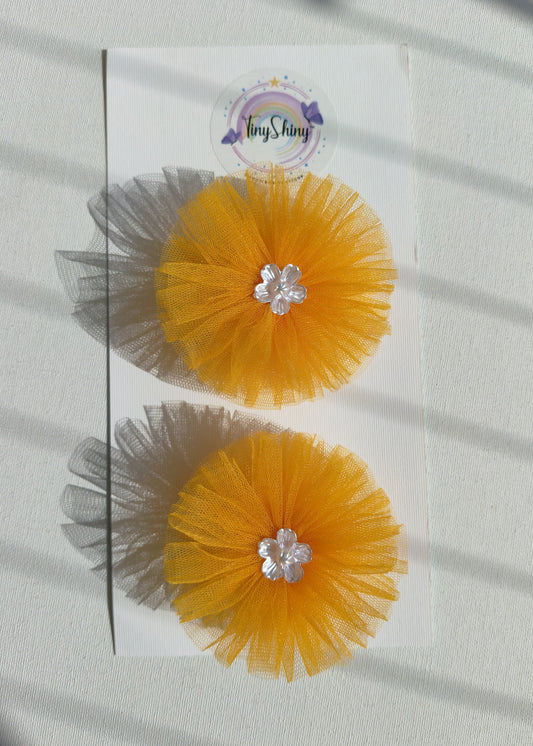 PomPom Bow with Alligator Clip - Orange