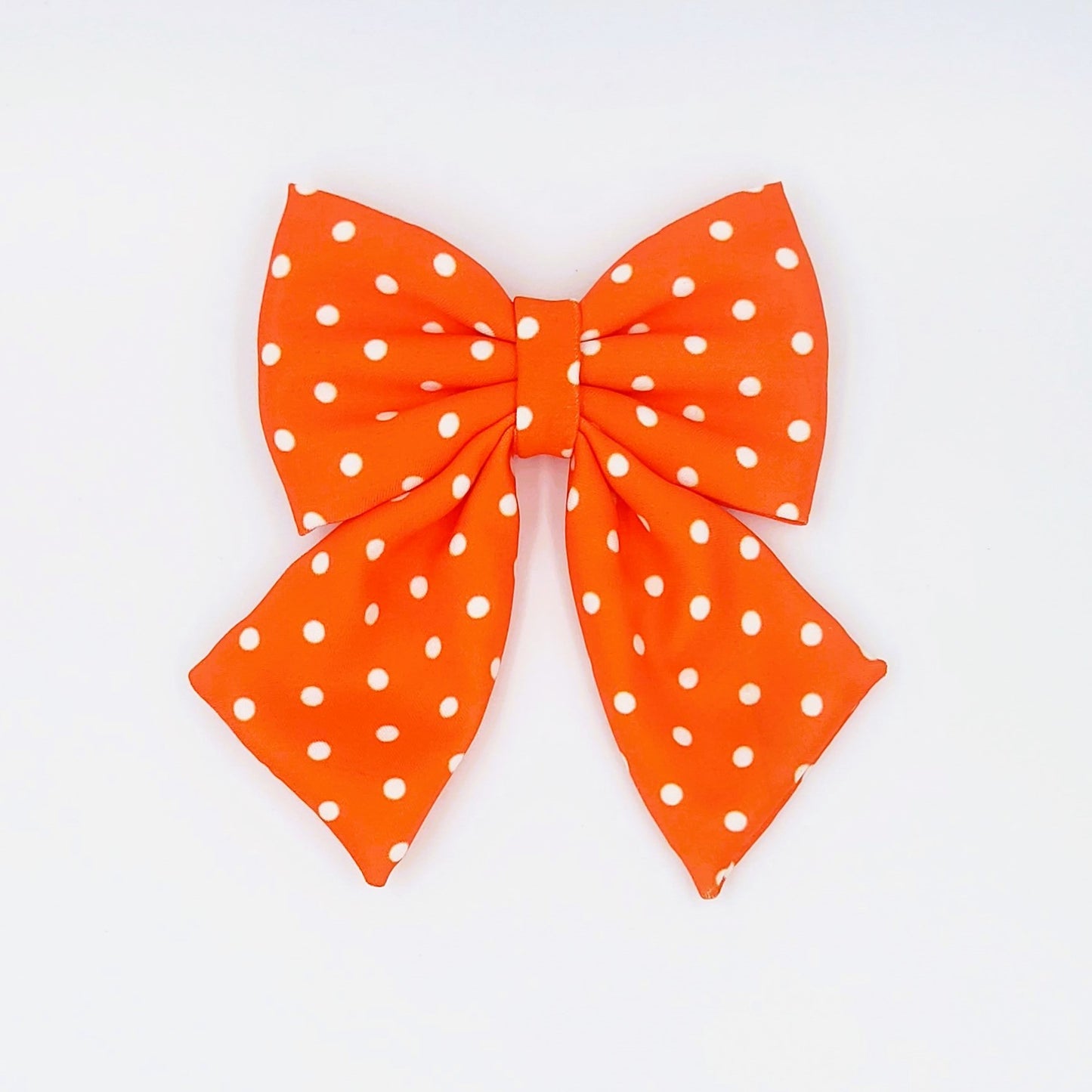 Pigtail Bow - Orange with White Polka Dots