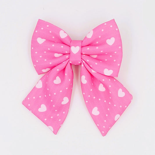 Pigtail Bow - Pink Hearts