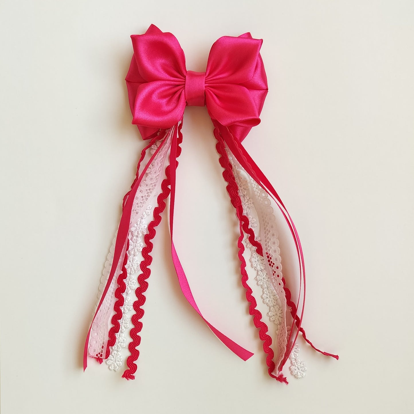 TinyShiny_Satin Ribbon Bow with tassel - Hot Pink