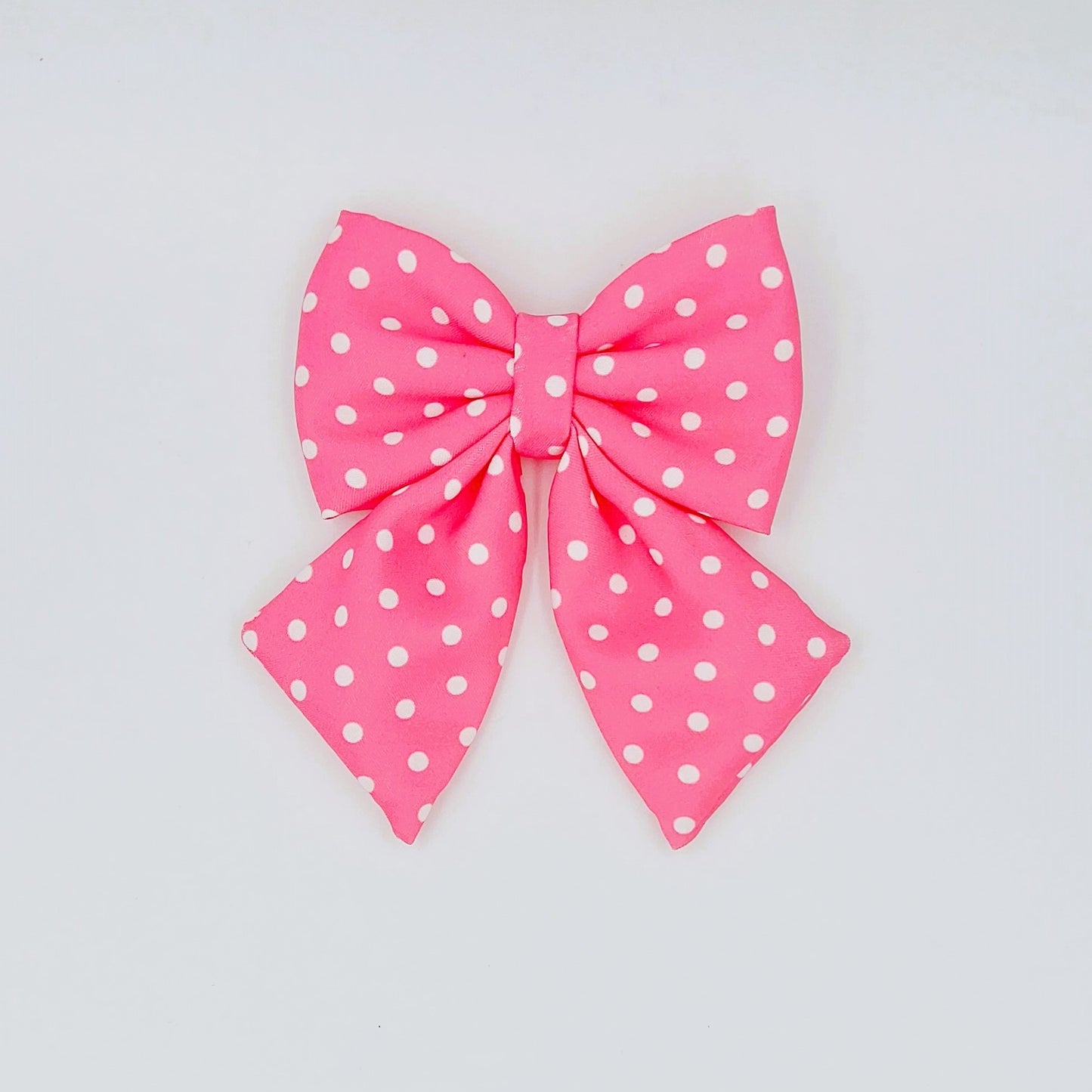 Pigtail Bow - Pink with White Polka Dots