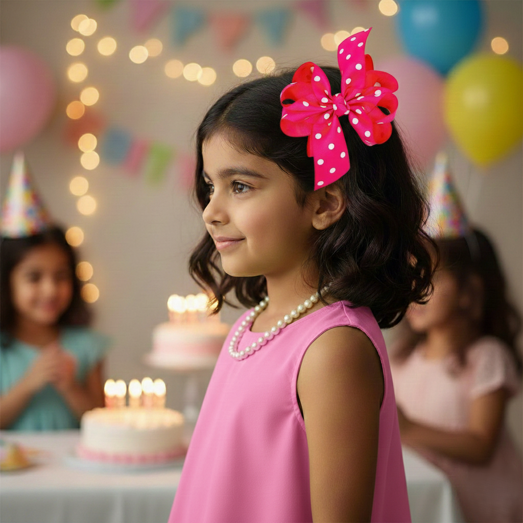 Octopus-Bow-4Layer-Style1-Pink with White Polka dots